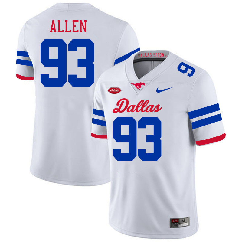SMU Mustangs #93 Kevin Allen Jersey College Football Uniforms-Dallas White